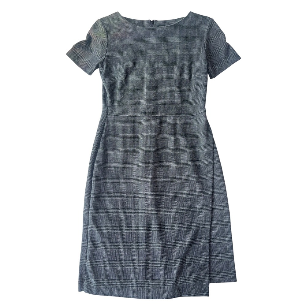 Womens Plaid Sheath Dress Short Sleeve Business Casual Career Knee Length